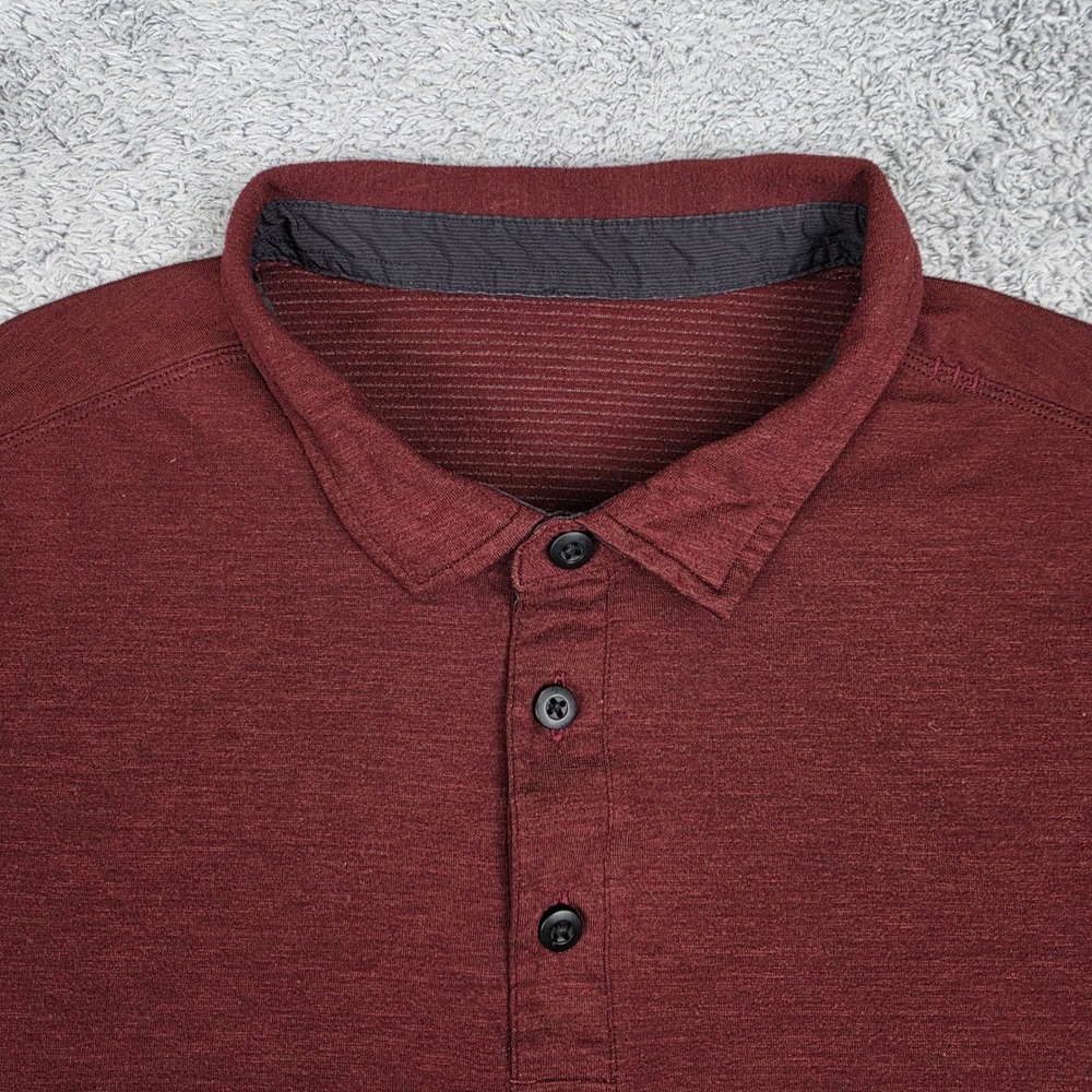Lululemon Evolution Polo Shirt Mens M Burgundy Heathered Short Sleeve Athletic - Picture 3 of 10